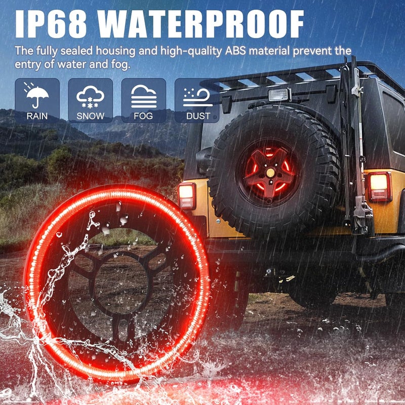 SUPAREE Spare Tire Brake Light Fit for Jeep Wrangler 2007-2017 JK JKU YJ TJ, Plug and Play 4th Third Brake Light Rear LED Ring Wheel Light, Red - Image 4